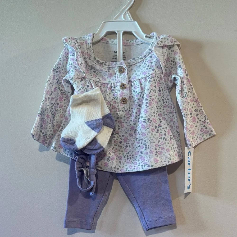 Carters‎ Purple Floral Outfit Set Newborn NWT